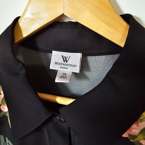 EUC WORTHINGTON WOMAN FLORAL SEMI SHEER BUTTON DOWN SHIRT LONGSLEEVES SIZE 1X - Picture 11 of 14